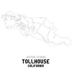 Tollhouse California. US street map with black and white lines.