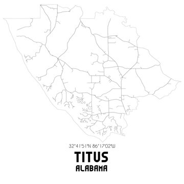 Titus Alabama. US street map with black and white lines.