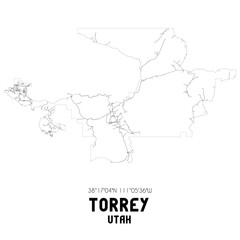 Torrey Utah. US street map with black and white lines.