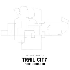 Trail City South Dakota. US street map with black and white lines.