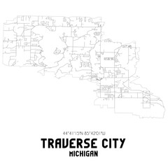 Traverse City Michigan. US street map with black and white lines.