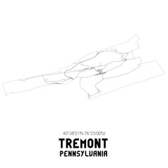 Tremont Pennsylvania. US street map with black and white lines.