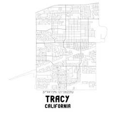 Tracy California. US street map with black and white lines.