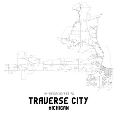 Traverse City Michigan. US street map with black and white lines.
