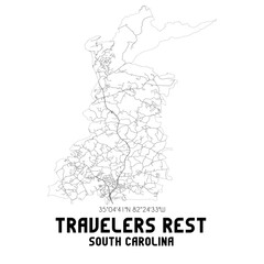 Travelers Rest South Carolina. US street map with black and white lines.