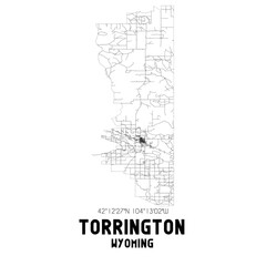 Torrington Wyoming. US street map with black and white lines.