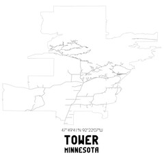 Tower Minnesota. US street map with black and white lines.