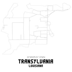 Transylvania Louisiana. US street map with black and white lines.