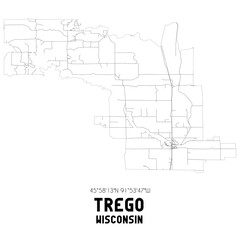 Trego Wisconsin. US street map with black and white lines.