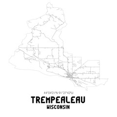 Trempealeau Wisconsin. US street map with black and white lines.