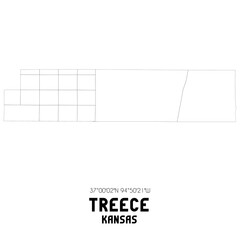 Treece Kansas. US street map with black and white lines.