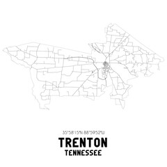 Trenton Tennessee. US street map with black and white lines.