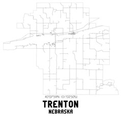 Trenton Nebraska. US street map with black and white lines.