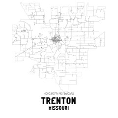Trenton Missouri. US street map with black and white lines.