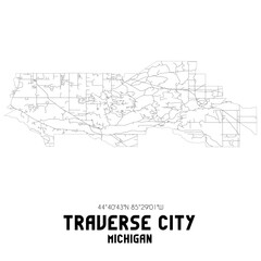Traverse City Michigan. US street map with black and white lines.