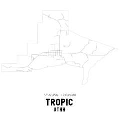 Tropic Utah. US street map with black and white lines.