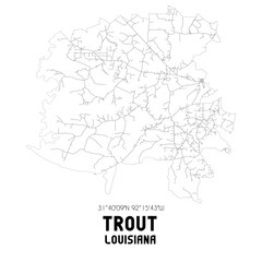 Trout Louisiana. US street map with black and white lines.