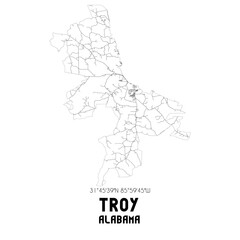 Fototapeta na wymiar Troy Alabama. US street map with black and white lines.