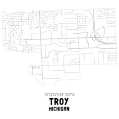 Troy Michigan. US street map with black and white lines.