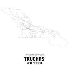 Truchas New Mexico. US street map with black and white lines.