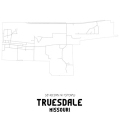 Truesdale Missouri. US street map with black and white lines.