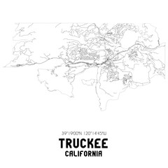 Fototapeta na wymiar Truckee California. US street map with black and white lines.