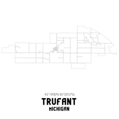 Trufant Michigan. US street map with black and white lines.