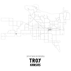 Troy Kansas. US street map with black and white lines.