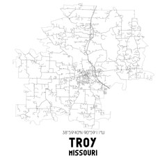 Troy Missouri. US street map with black and white lines.