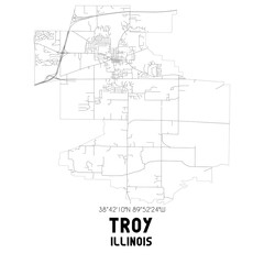 Troy Illinois. US street map with black and white lines.