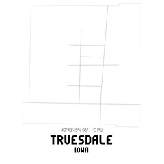 Truesdale Iowa. US street map with black and white lines.