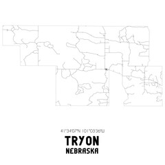Tryon Nebraska. US street map with black and white lines.
