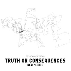 Truth Or Consequences New Mexico. US street map with black and white lines.