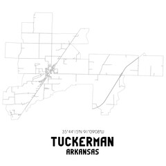 Tuckerman Arkansas. US street map with black and white lines.