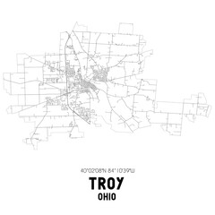 Troy Ohio. US street map with black and white lines.