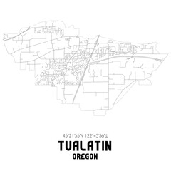 Tualatin Oregon. US street map with black and white lines.