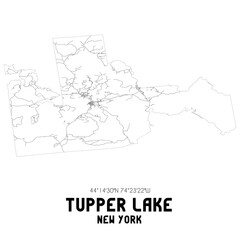 Tupper Lake New York. US street map with black and white lines.
