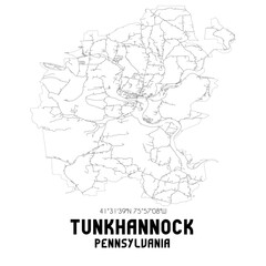 Tunkhannock Pennsylvania. US street map with black and white lines.