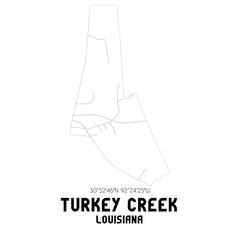 Turkey Creek Louisiana. US street map with black and white lines.