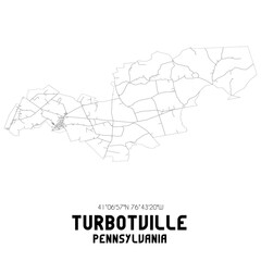 Turbotville Pennsylvania. US street map with black and white lines.