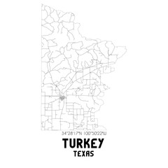 Turkey Texas. US street map with black and white lines.