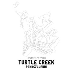 Turtle Creek Pennsylvania. US street map with black and white lines.