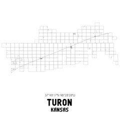 Turon Kansas. US street map with black and white lines.