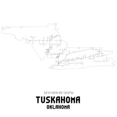 Tuskahoma Oklahoma. US street map with black and white lines.