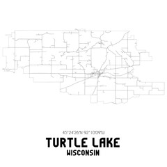 Turtle Lake Wisconsin. US street map with black and white lines.