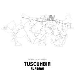 Tuscumbia Alabama. US street map with black and white lines.
