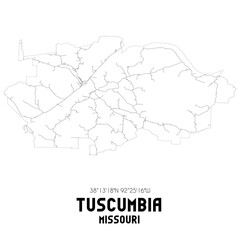 Tuscumbia Missouri. US street map with black and white lines.