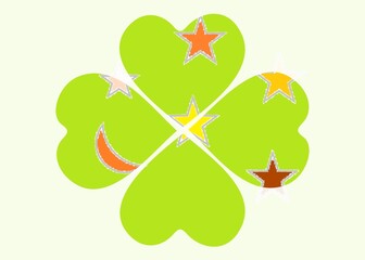 clover shape on white background with stars and moons