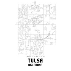 Tulsa Oklahoma. US street map with black and white lines.