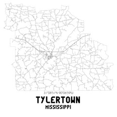 Obraz premium Tylertown Mississippi. US street map with black and white lines.